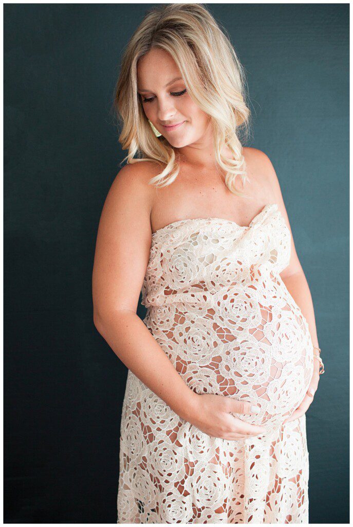 lace pregnancy dress in maternity portrait in north carolina 