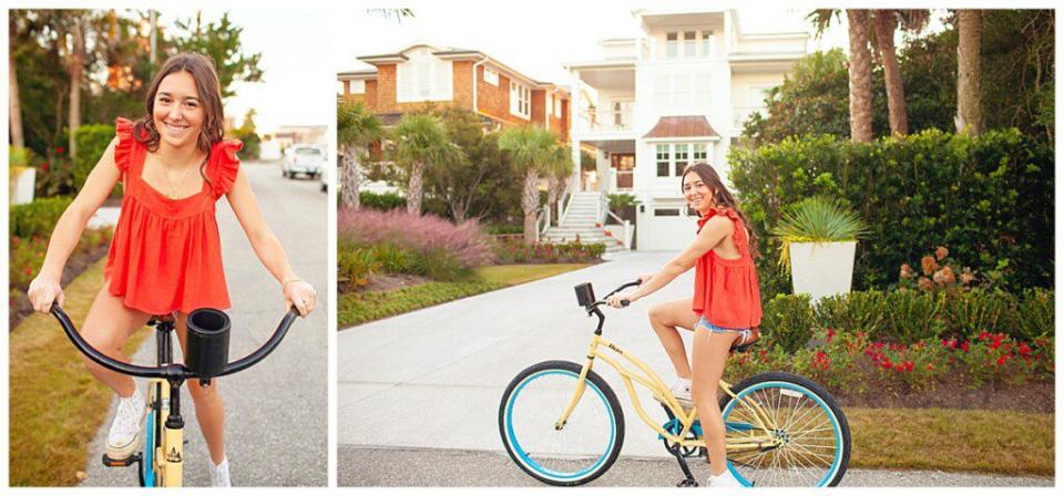 wrightsville beach north carolina senior portraits on bike