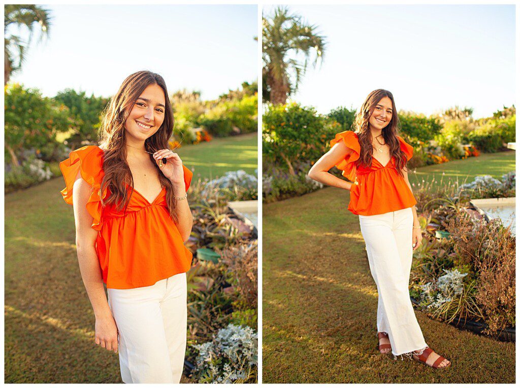 high school senior portraits at the gardens of Blockade Runner Hotel Wrightsville beach nc