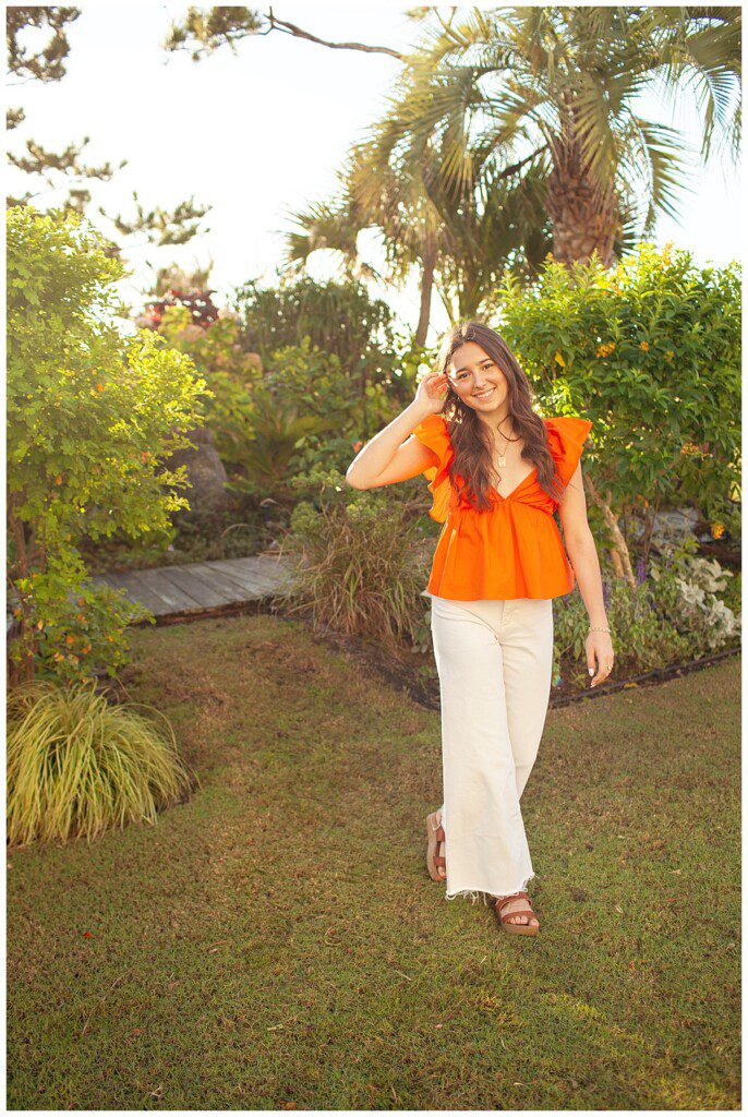 high school senior portraits at the gardens of Blockade Runner Hotel wrightsville beach nc