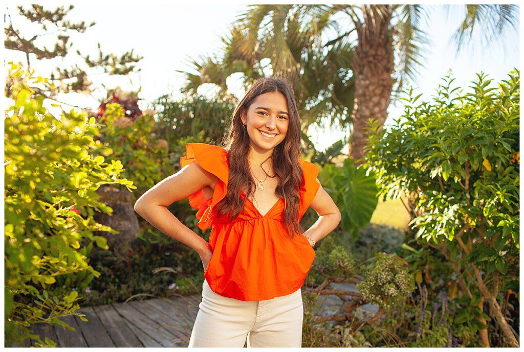 high school senior portraits at the gardens of Blockade Runner Hotel Wrightsville beach Nc