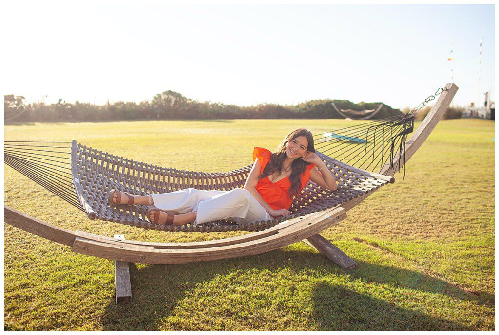 high school senior portraits at the gardens of Blockade Runner Hotel Wrightsville beach Nc