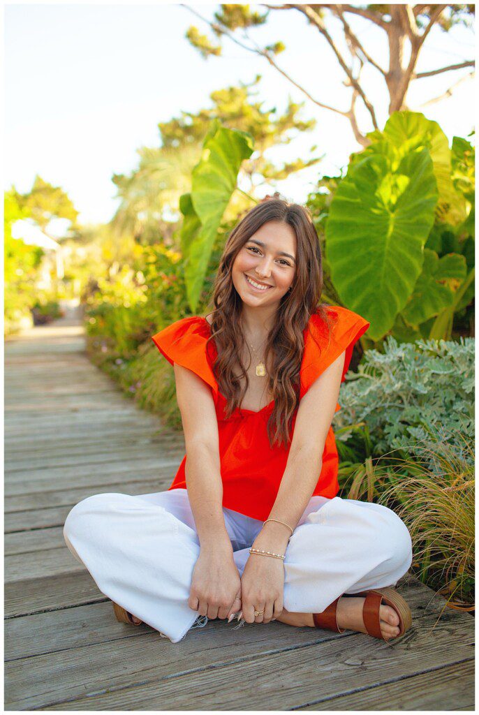 high school senior portraits at the gardens of Blockade Runner Hotel Wrightsville beach, N.C.