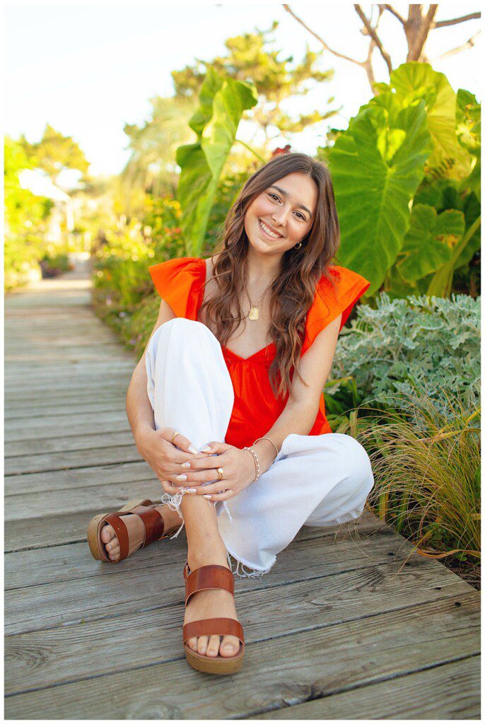 high school senior portraits at the gardens of Blockade Runner Hotel Wrightsville beach, N.C.