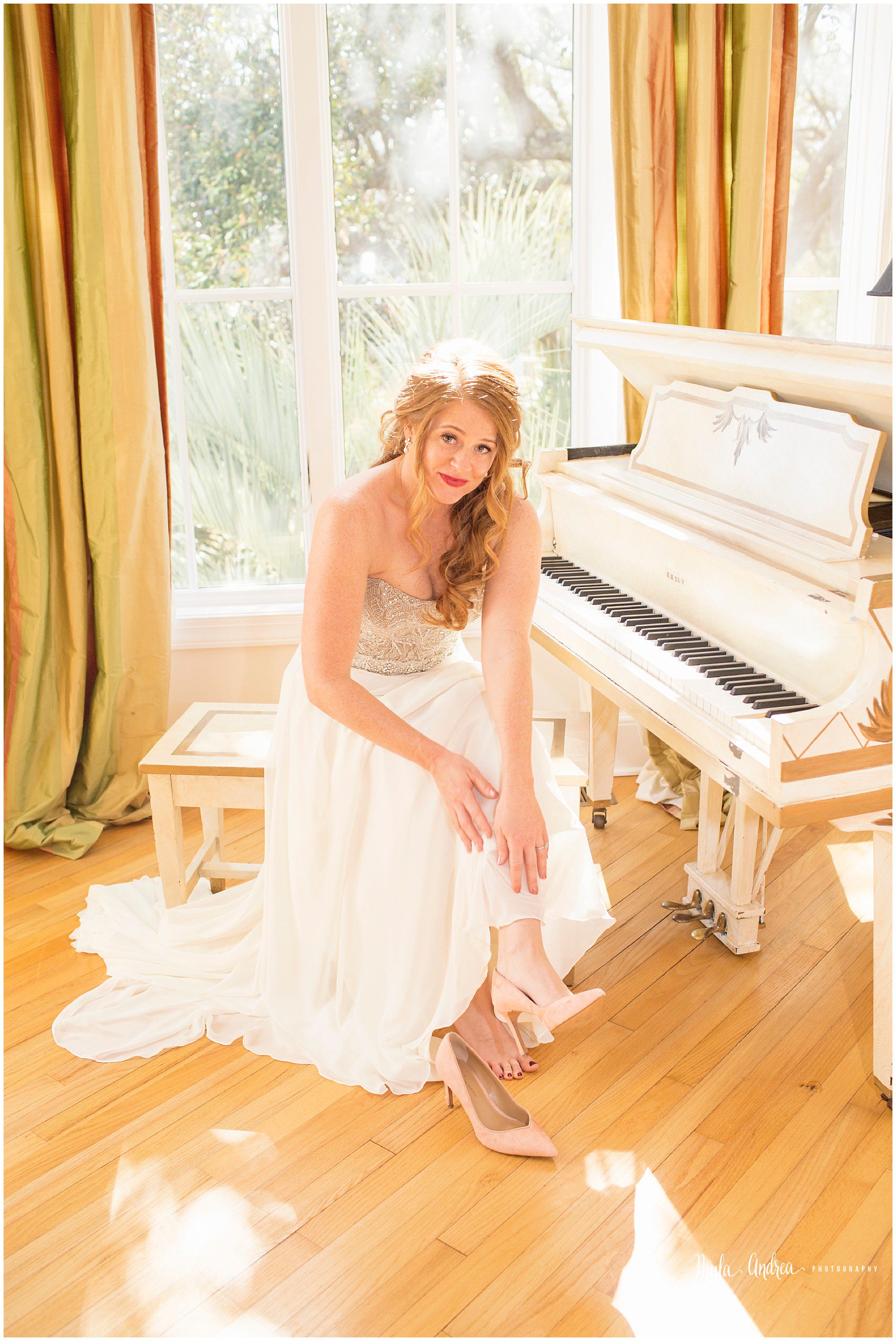 bridal portrait by the piano in charleston,sc 