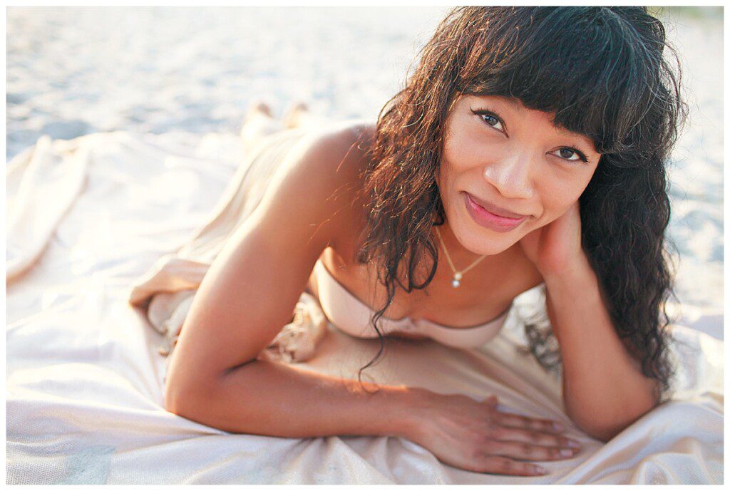 asian african american woman beach portrait, wrightsville beach,nc 